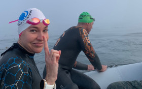 Kfm's Liezel van der Westhuizen swims 7.5km Robben Island crossing for charity