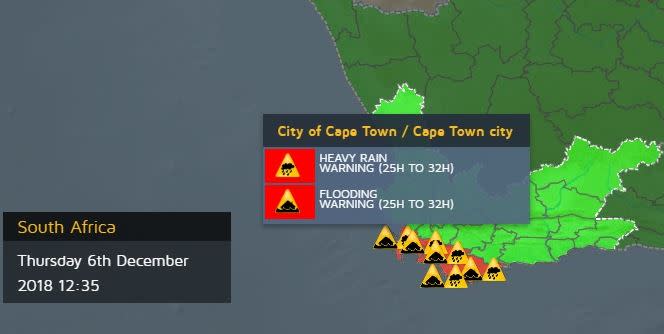 Weather Alert Heavy Rain Expected Over Cape Town