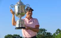 Justin Thomas of the United States poses with the Wanamaker Trophy after putting in to win on the 18th green, the third playoff hole during the final round of the 2022 PGA Championship at Southern Hills Country Club on 22 May 2022 in Tulsa, Oklahoma. Picture: Sam Greenwood/Getty Images/AFP