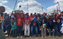 Hundreds of workers affiliated with Numsa gathered near shaft 8 of the Impala Platinum Mine in Freedom Park near Rustenburg on 21 June 2022 for a strike. Picture: Masechaba Sefularo/Eyewitness News