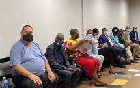 FILE: Former eThekwini Mayor Zandile Gumede (in a red and yellow dress) and co-accused with some of their supporters in the Durban High Court on 29 March 2022. Picture: Nhlanhla Mabaso/Eyewitness News