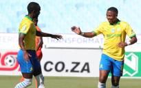 Mamelodi Sundowns players celebrate a goal in their 4-0 defeat of Polokwane City in their Nedbank Cup match on 10 March 2021. Picture: @Masandawana/Twitter