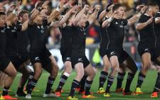 FILE: New Zealand's players perform the haka during the rugby test match between the New Zealand All Blacks and Tonga at Mt Smart Stadium in Auckland on 3 July 2021. Picture: Michael Bradley/AFP