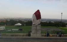 FILE: Covered up Cecil Rhodes Statue. Picture: Joshua Nott via Twitter