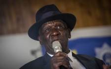 Police Minister Bheki Cele speaking to the leadership of farmers in Free State at Mitz Agricultural Union Hall. Picture: Abigail Javier/Eyewitness News