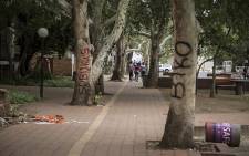 Protesting students spray painted names of various African leaders on trees at the University of the Free State's Bloemfontein campus over what they call a lack of transformation at the university. Picture: Reinart Toerien/EWN.