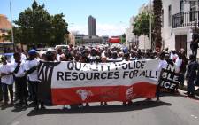 The SJC and Equal education marched to Parliament to highlight the lack of police resources in high crime areas. Photo: Bertram Malgas