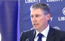 A screengrab shows Liberty CEO David Munro who addressed the media on 17 June 2018, after Liberty Group's system was hacked. Picture: SABC Digital News/youtube.com