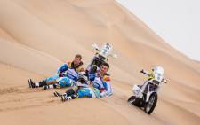 South African Dakar participants, Riaan Van Niekerk and Darryl Curtis take five after a pre-rally training session in Namibia