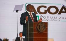 President Cyril Ramaphosa delivers the keynote address at the 20th AGOA Forum in Johannesburg on 3 November 2023. Picture: X/@GovernmentZA
