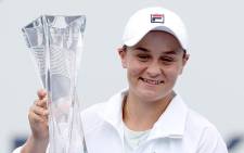 Ashleigh Barty of Australia poses with the winner's trophy after defeating Bianca Andreescu of Canada during the final of the Miami Open at Hard Rock Stadium on 3 April 2021 in Miami Gardens, Florida. Picture: Matthew Stockman/AFP