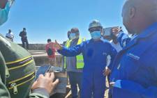 Water and Sanitation Minister Senzo Mchunu (wearing safety helmet) on a site visit on Tuesday, 12 October 2021 in the Vaal. Picture: Senzo Mchunu/Twitter