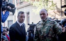 Convicted murderer Oscar Pistorius arrives for the third day of sentencing arguments in his murder trial on 15 June 2016. Picture: Reinart Toerien/EWN.