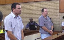 Willem Oosthuizen and Theo Jackson appear in the Middelburg Magistrates Court. Picture: Kgothatso Mogale/EWN