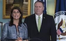 US Ambassador to the United Nations Nikki Haley and US Secretary of State Mike Pompeo on 19 June 2018. Picture: AFP