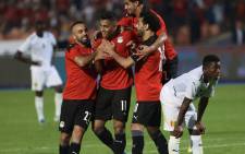 Egypt players celebrate a goal against Guinea in their 2023 Afcon qualifier on 5 June 2022. Picture: @CAF_Online/Twitter