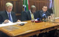 The DA's David Ross, Mmusi Maimane and Dion George discuss wasteful expenditure in Parliament on 21 October 2014. Picture: Giovanna Gerbi/EWN.