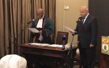 Minister of Public Enterprises Pravin Gordhan being sworn in by Chief Justice Mogoeng Mogoeng. Picture: GCIS.