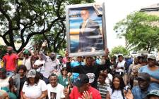 Supporters of Prophet Shepherd Bushiri protest outside the Specialised Commercial Crimes Court in Pretoria. Bushiri and his wife Mary appeared in court on 4 February 2019 for charges of fraud, money laundering and contravening the Prevention of Organised Crimes Act. Picture: Abigail Javier/EWN. 