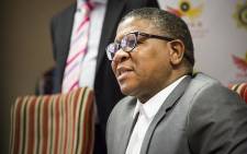 Police Minister Fikile Mbalula leaves a media briefing at the Hawks head office in Pretoria where embattled head Berning Ntlemeza defied a court order and reported for duty on 24 April 2017. Picture: Reinart Toerien/EWN