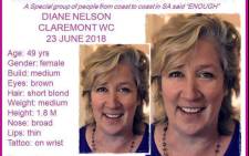 FILE: Claremont psychologist Diane Nelson was last seen on Saturday night 23 June 2018. Picture: The Pink Ladies/Facebook.