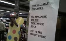 Many shop shelves, like this one at the Braamfontein Pick n Pay, are empty because of the truck drivers strike. Picture: Akinoluwa Oyedele via Twitter.