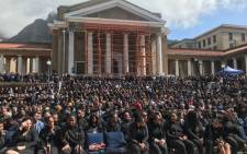 Thousands of UCT students, staff and others filled the Sarah Baartman Plaza on campus for a memorial service held for slain student Uyinene Mrwetyana on 4 September 2019. Picture: Lizell Persens/EWN