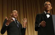US President Barack Obama speaks next comedian Keegan-Michael Key playing “Luther, Obama’s anger translator” at the White House Correspondents’ Association Dinner in Washington, DC on 25 April, 2015. Picture: AFP. 