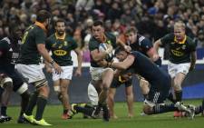 Springbok centre Jesse Kriel (C) runs with the ball during the Test match between France and South Africa at The Stade de France Stadium, in Saint-Denis, on the outskirts of Paris, on November 18, 2017. Picture: AFP