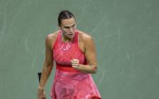 Belarus's Aryna Sabalenka reacts during the US Open tennis tournament women's singles semi-finals match against USA's Madison Keys at the USTA Billie Jean King National Tennis Center in New York City, on 7 September 2023. Picture: AFP