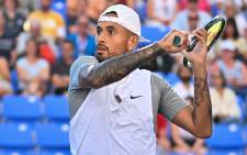 Nick Kyrgios of Australia hits a return against Alex de Minaur of Australia during Day 6 of the National Bank Open at Stade IGA on 11 August 2022 in Montreal, Canada. Picture: Minas Panagiotakis/Getty Images/AFP