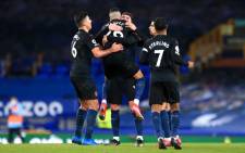 Manchester City players celebrate their victory over Everton in their English Premier League match on 17 February 2021. Picture: @ManCity/Twitter