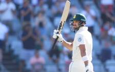 South African batsman Aiden Markram raises his bat as he celebrates after scoring a half century (50 runs) during the first day of the second Cricket Test match between South Africa and Pakistan at the Newlands cricket stadium on 3 January 2019 in Cape Town, South Africa. Picture: AFP








