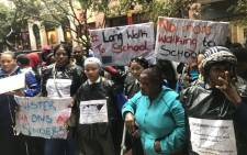 Activist group Women on Farms protests outside the Western Cape Education Department in Cape Town on 4 April 2019. Picture: Kaylynn Palm/EWN