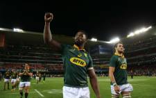 FILE: Springbok flank Siya Kolisi greets fans as the team does a victory lap at Newlands. Picture: Bertram Malgas