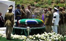 Nelson Mandela's coffin before it was lowered into his grave in Qunu on 15 December 2013. Picture: GCIS.