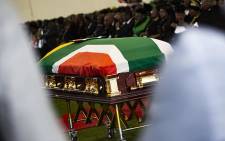 The casket of Dr Edna Molewa at Tshwane Events Centre where her funeral was held. Picture: Kayleen Morgan/EWN