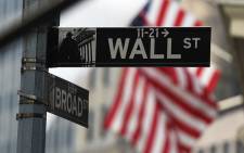 Wall Street sign near the New York Stock Exchange (NYSE) building in New York. Picture: AFP.