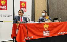 Minister of Trade Industry and Competition Ebrahim Patel testifying at the investigative hearing into the July 2021 Unrest on 25 February 2021. Picture: @SAHRCommission/Twitter.