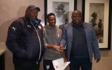 Chippa United have confirmed the signing of Jomo Cosmos attacking midfielder Silas Maziya (centre) on a signed a two-year contract. Picture: @ChippaUnitedFC/Twitter