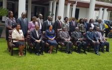 High Court Judge Priscilla Chigumba (front row, third from left) has been sworn in as the new chairperson of Zimbabwe Electoral Commission. Picture: @ZECzim/Twitter.
