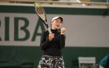 Jelena Ostapenko celebrates her French Open win over Karolina Pliskova on 1 October 2020. Picture: @rolandgarros/Twitter