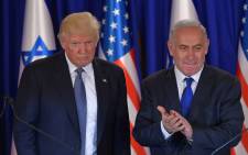 FILE: US President Donald Trump and Israel’s Prime Minister Benjamin Netanyahu deliver press statements before an official dinner in Jerusalem on 22 May 2017. Picture: AFP.