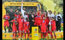 The #MTN8 Champions, SuperSport United FC, celebrate after beating Cape Town City FC. Picture: @SuperSportFC.