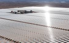 An aerial view of the solar mirrors at the Noor 1 Concentrated Solar Power (CSP) plant, some 20km (12.5 miles) outside the central Moroccan town of Ouarzazate. Picture: AFP
