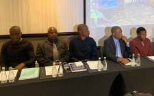 The founder of the People’s Dialogue Herman Mashaba on 22 January 2020 briefed the media along with the family and former colleagues of Lily Mine workers - Solomon Nyarende, Pretty Nkambule, and Yvonne Mnisi - who died in February 2016 after being trapped underground. Picture: @HermanMashaba/Twitter 