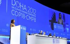 International Relations Minister Maite Nkoana-Mashabane addressing the COP18 conference during the opening session in Doha, Qatar. Picture: GCIS