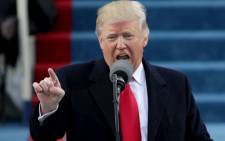 Donald Trump makes his first speech after being inaugurated as US president. Picture: AFP