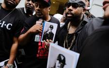 Friends and admirers of Prodigy gather outside of the Frank E. Campbell Funeral Chapel in New York City for the hip hop icon's funeral on 29 June, 2017 in New York City. Picture: AFP.