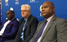 Bonginkosi Madikizela (left), Alan Winde (centre) and Dan Plato (right) at the DA press briefing on its candidate for the Western Cape premier on 19 September 2018. Picture: Cindy Archillies/EWN